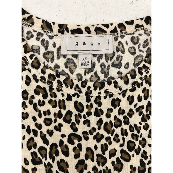 Gaze Top Womens XS Leopard Animal Print Soft Peplum Long Sleeve Tan Pullover - Picture 4 of 6